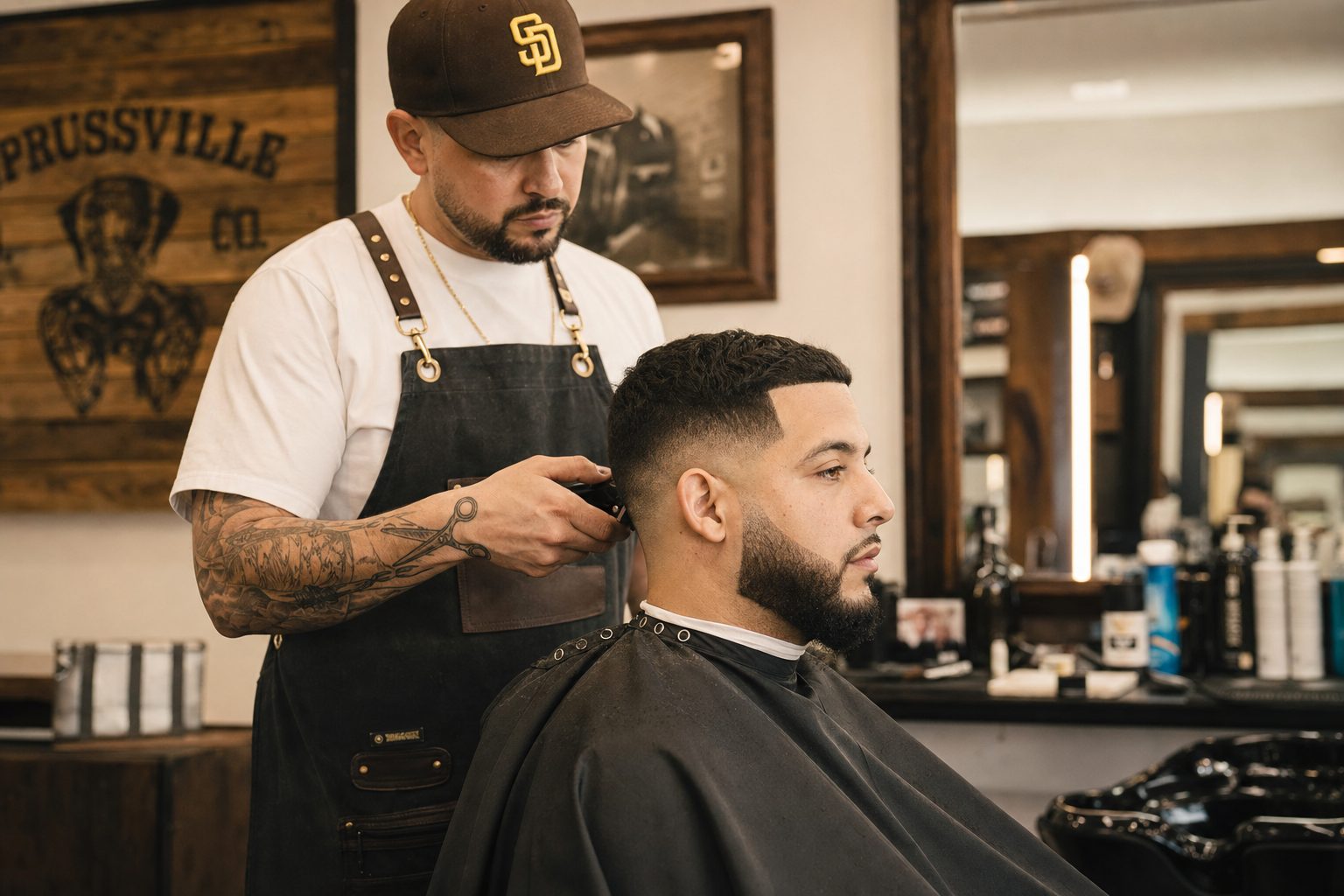 Barber giving a precision fade haircut