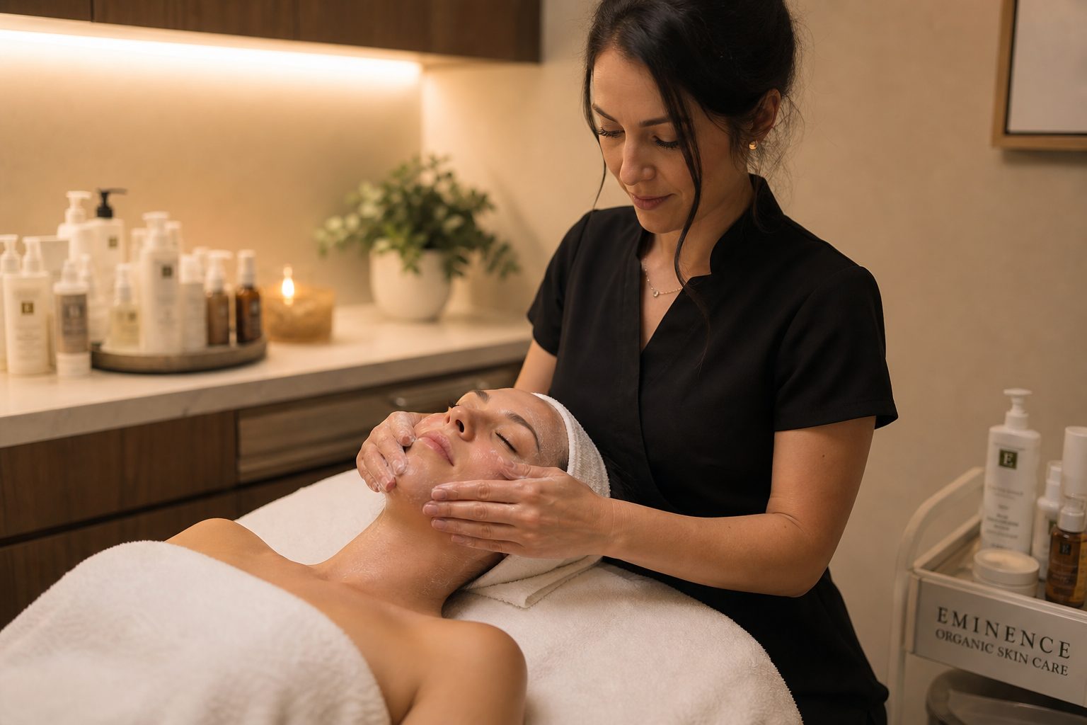 Esthetician performing a facial treatment